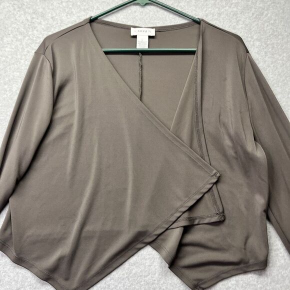 Y2k Carmen Marc Valvo Open Draped Cardigan Wrap Gray size L Stretch - Picture 7 of 8